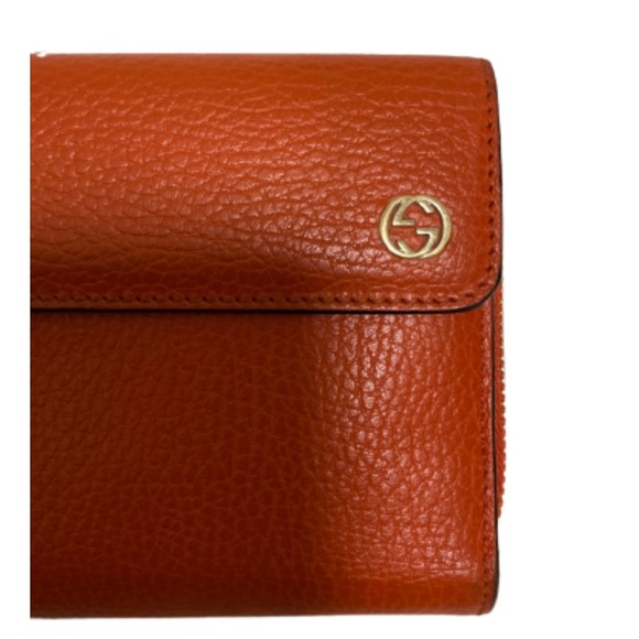 Gucci Orange Leather Zipper Wallet Gold Interlocking GG - Picture 2 of 16